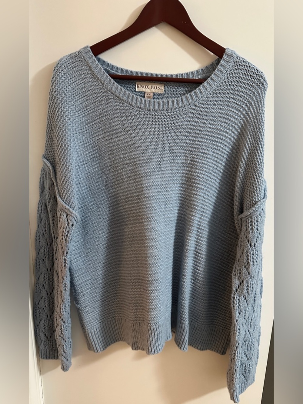 Knox Rose Powder Blue Open-Knit Sleeve Sweater